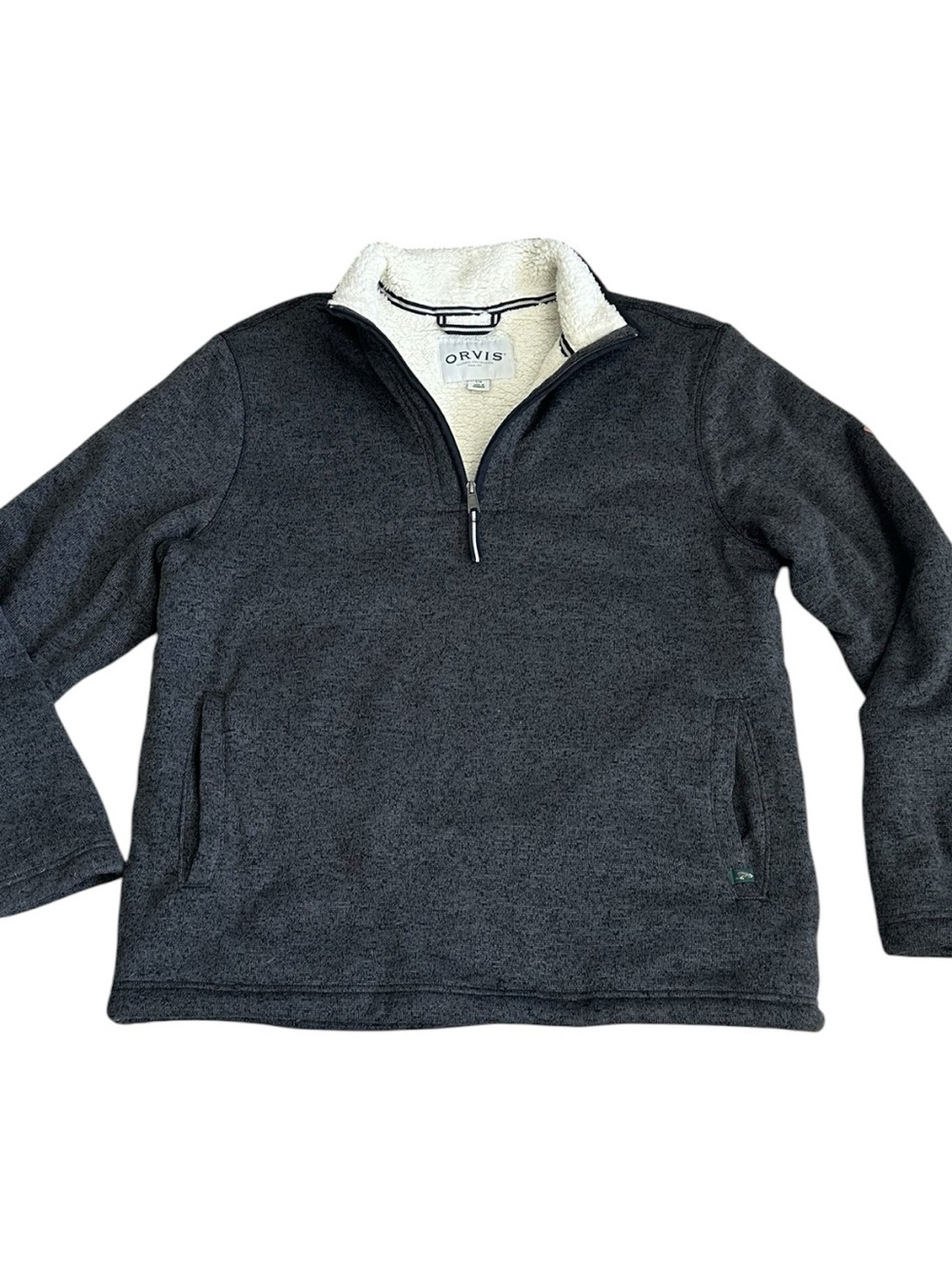 Orvis Men’s Charcoal Quarter-Zip Pullover with Cream Sherpa Collar